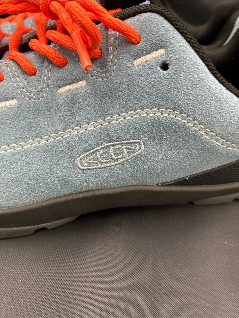 KEEN Jasper Suede Sneakers in Light Blue with Orange Laces Women’s 9.5
